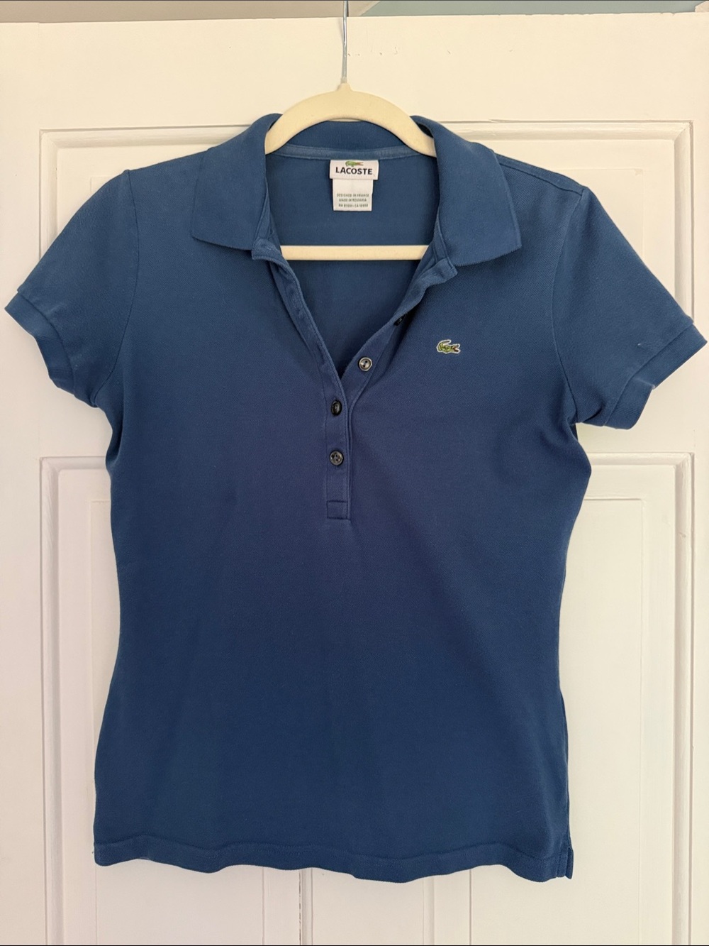 Lacoste Women's Navy Short-Sleeve Button Polo, size 40 - Picture 1 of 2